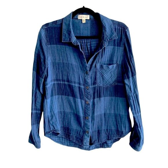 CLOTH & STONE blue cotton long sleeve button front shirt blouse M - Picture 1 of 4
